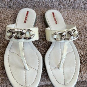 Prada Women's White Patent Leather Thong Sandals - - image 1